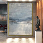Blue, Gray & White Abstract Landscape "Misty Coast" Painting On Canvas PS0860