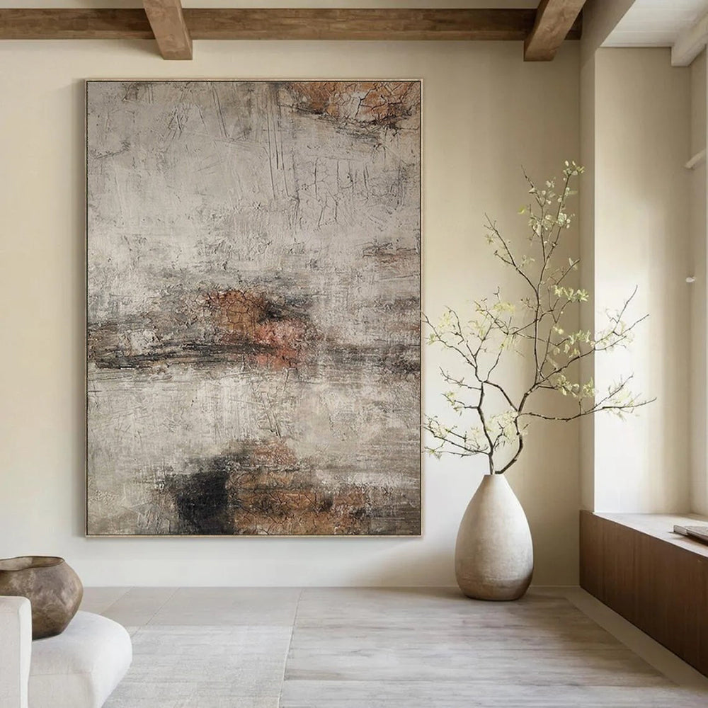 Gray and Brown Textured, "Earthy Memories" – Textured Abstract Painting On Canvas PS0967