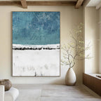 “Teal - White Abstract Snowscape” - Abstract Landscape Painting On Canvas PT2025