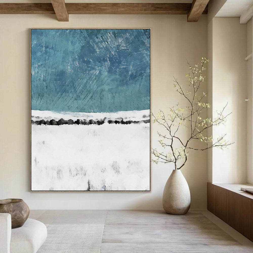 “Teal - White Abstract Snowscape” - Abstract Landscape Painting On Canvas PT2025