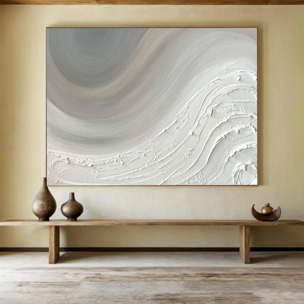 “Monochrome White Waves” - Smooth - Textured Painting On Canvas PT1527
