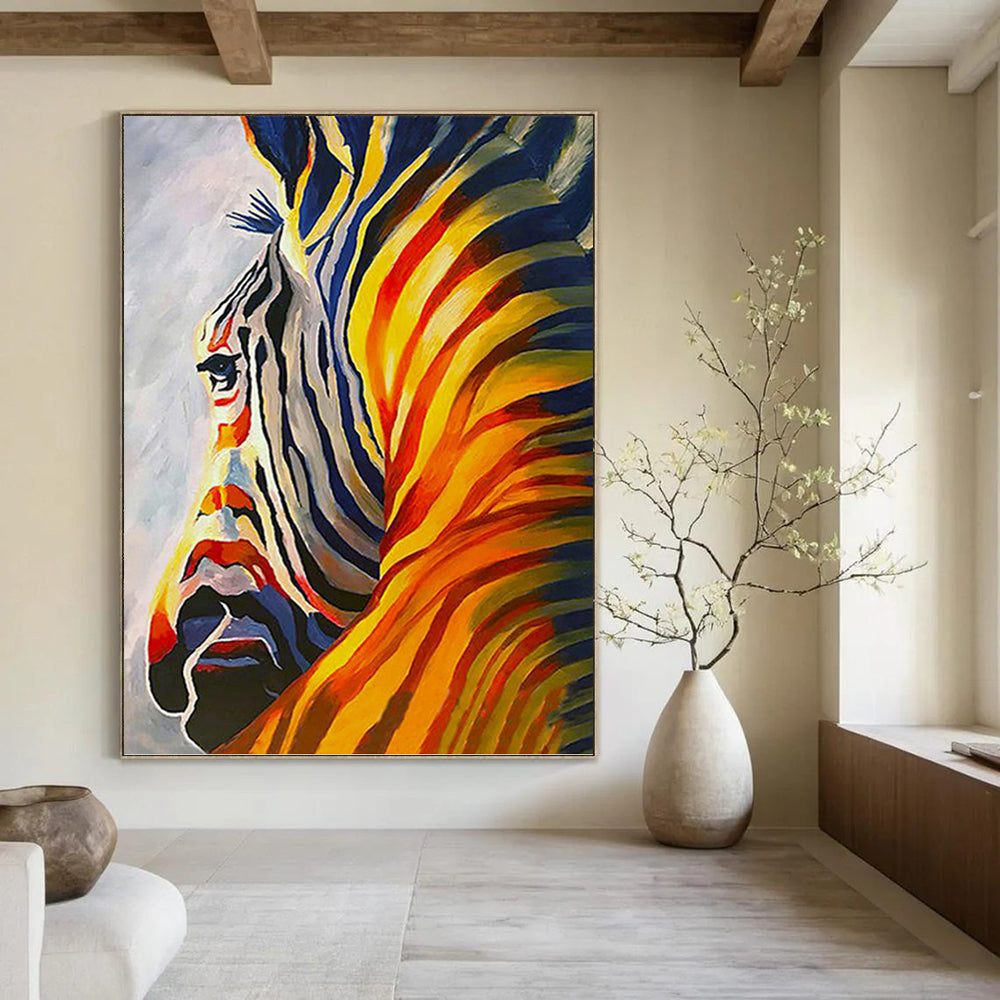“Colorful Zebra Abstract” - Expressionist - Inspired Animal Painting On Canvas PT1428