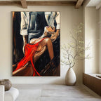 “Red - Clad Woman” - Figurative, Sensual - Styled Painting On Canvas PT1611