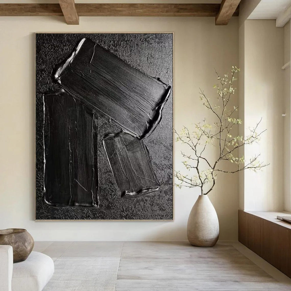 “Black Textured Abstract” - Minimalist Abstract Painting On Canvas PT1333