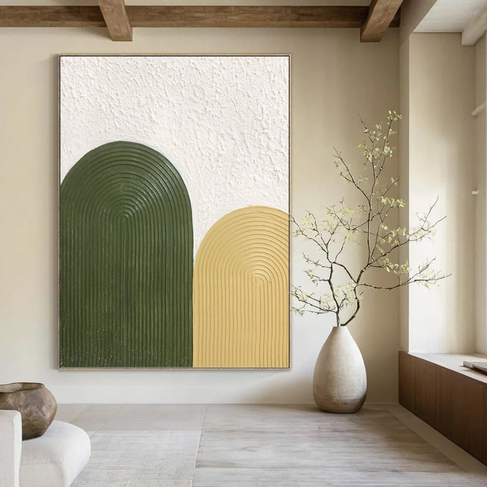 “Green - Yellow Arch Textures” - Minimalist Abstract Painting On Canvas PT1176