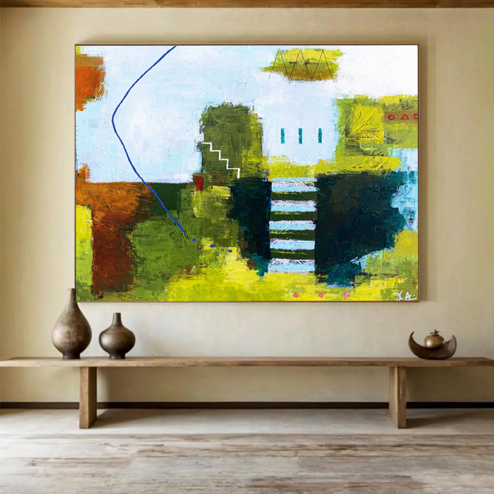 “Green And Blue Abstract Landscape” - Abstract Painting On Canvas DKS561