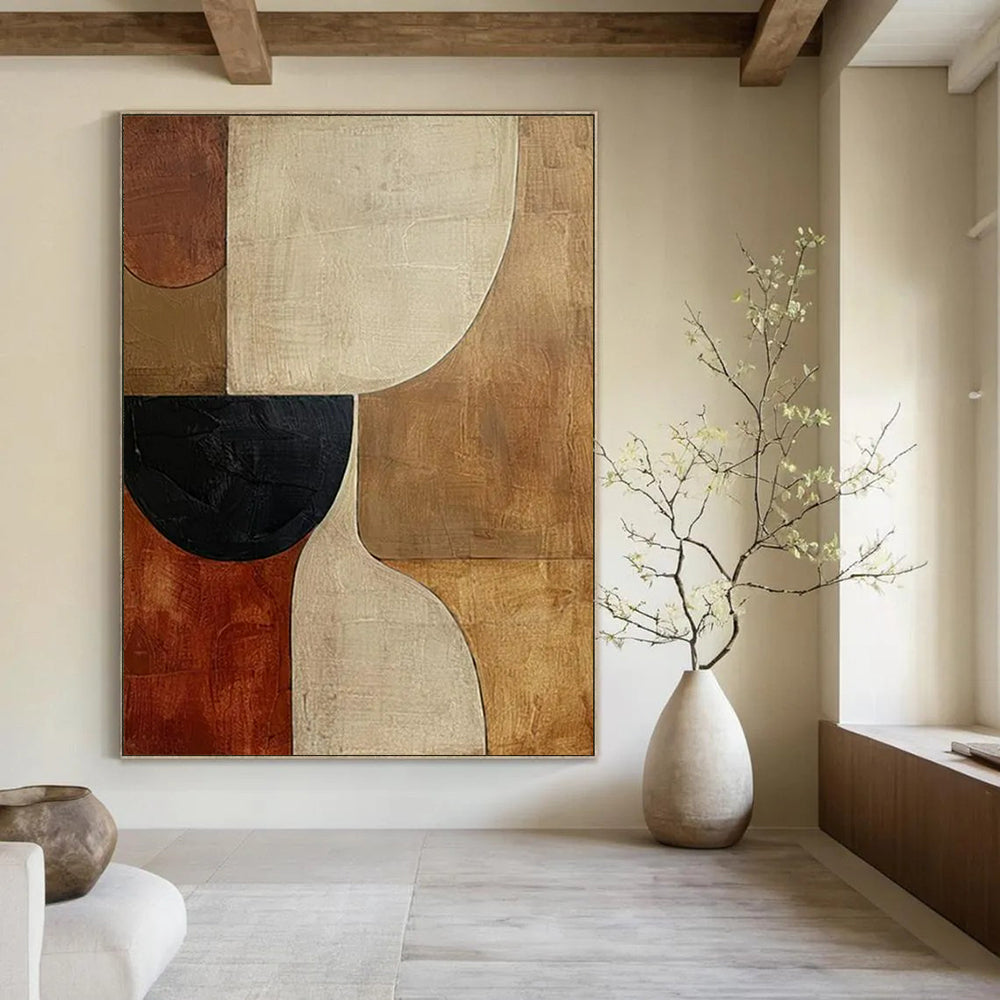 “Earth - Toned Geometric Shapes” - Geometric Abstract Painting On Canvas PT2365