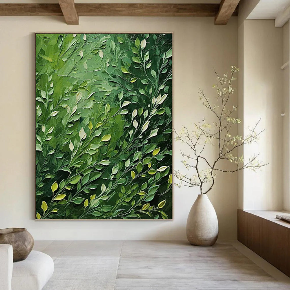 “Green Foliage Abstraction” - Botanical Abstract Painting On Canvas PS0193