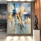 “Blue, Gold & Beige Abstract Fusion” - Abstract Painting On Canvas PS0414