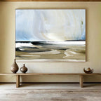 “Coastal Scene with Blue, Beige, and White” - Abstract Seascape Painting On Canvas PT116