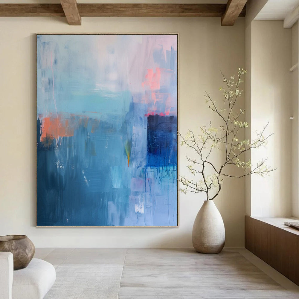 Blue, Teal, Orange and Pink with Textured Layers "Coastal Rhythm" Abstract Painting On Canvas PS1178