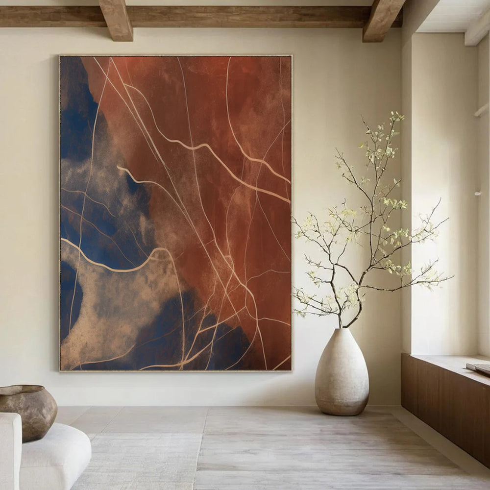 Blue - Brown - White Abstract Veins Painting On Canvas DS120