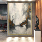 “Grey - Gold Abstract Textured Clouds” - Tactile Abstract Painting On Canvas PS0360