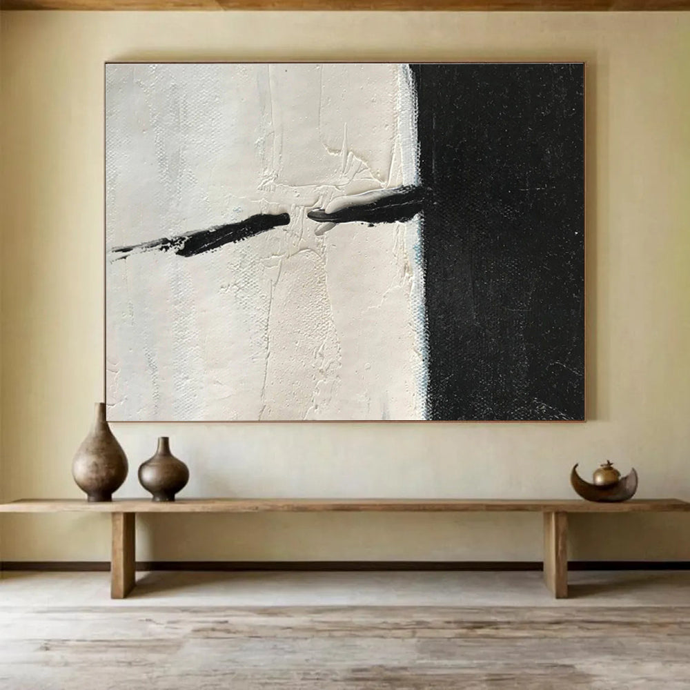 Minimalist Black - White Divide Abstract Painting On Canvas DKS177