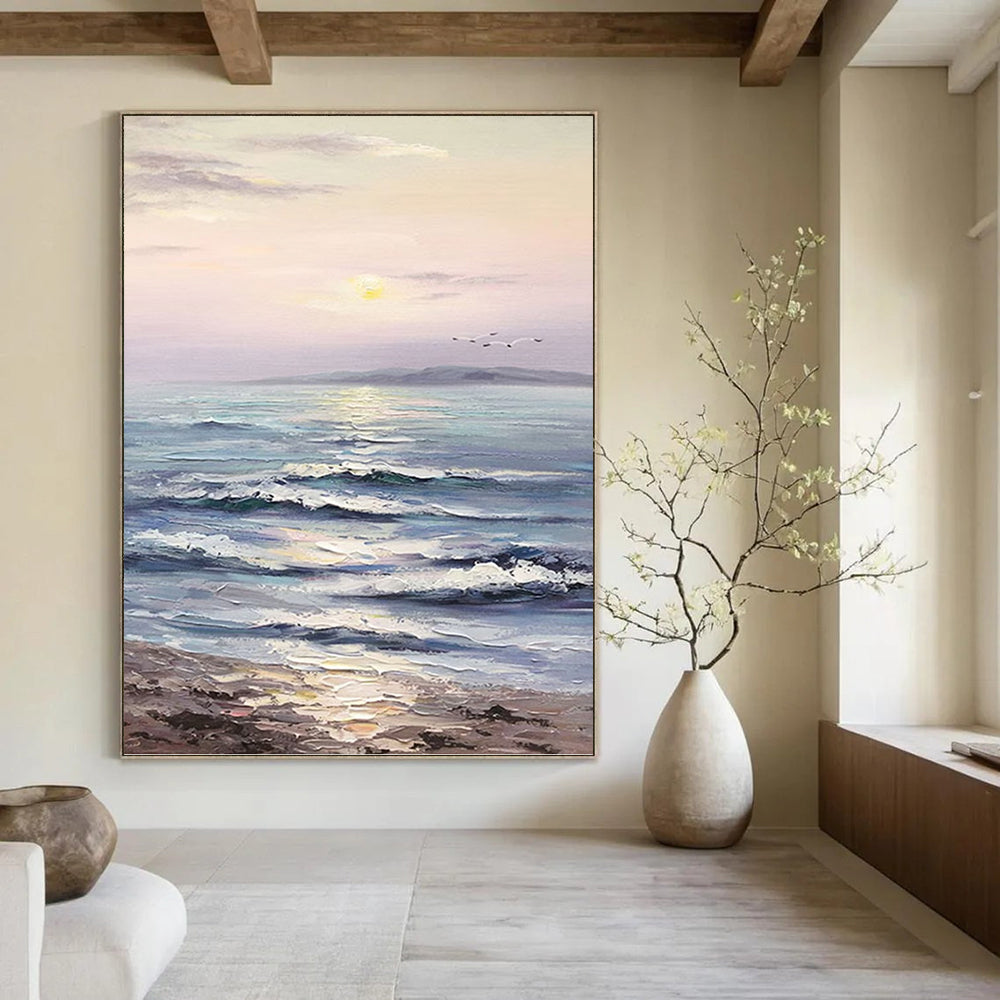 “Pastel Seaside Sunset” - Coastal, Serene - Themed Painting On Canvas PT1596
