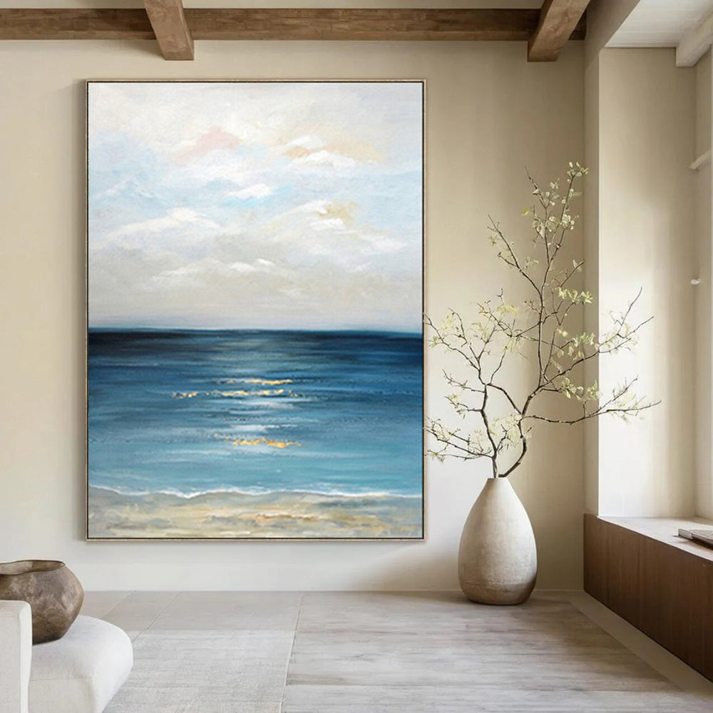 “Seascape with Golden Reflections” - Impressionist Painting On Canvas PT2020
