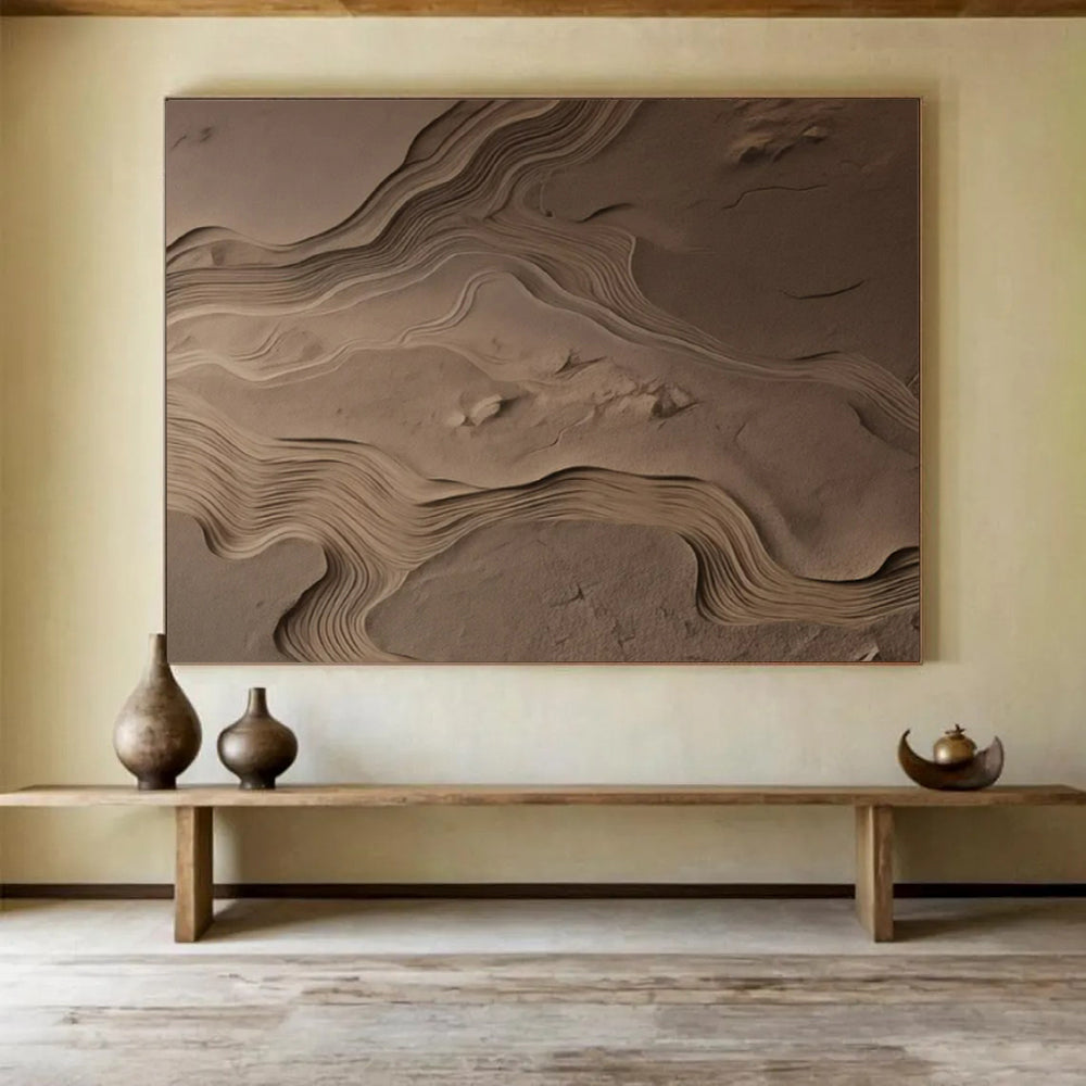 “Textured Sand Dune Waves” - Brown - Beige Abstract Painting On Canvas PT1570