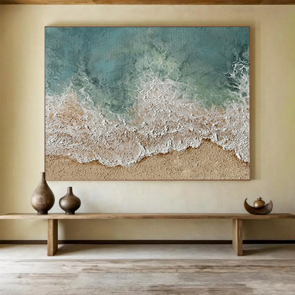 “Aqua - White Beach Waves” - Impressionistic Seaside Painting On Canvas PT252