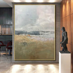 “Soft Grey - Beige - Blue Abstract Landscape” - Serene Abstract Painting On Canvas PS0308
