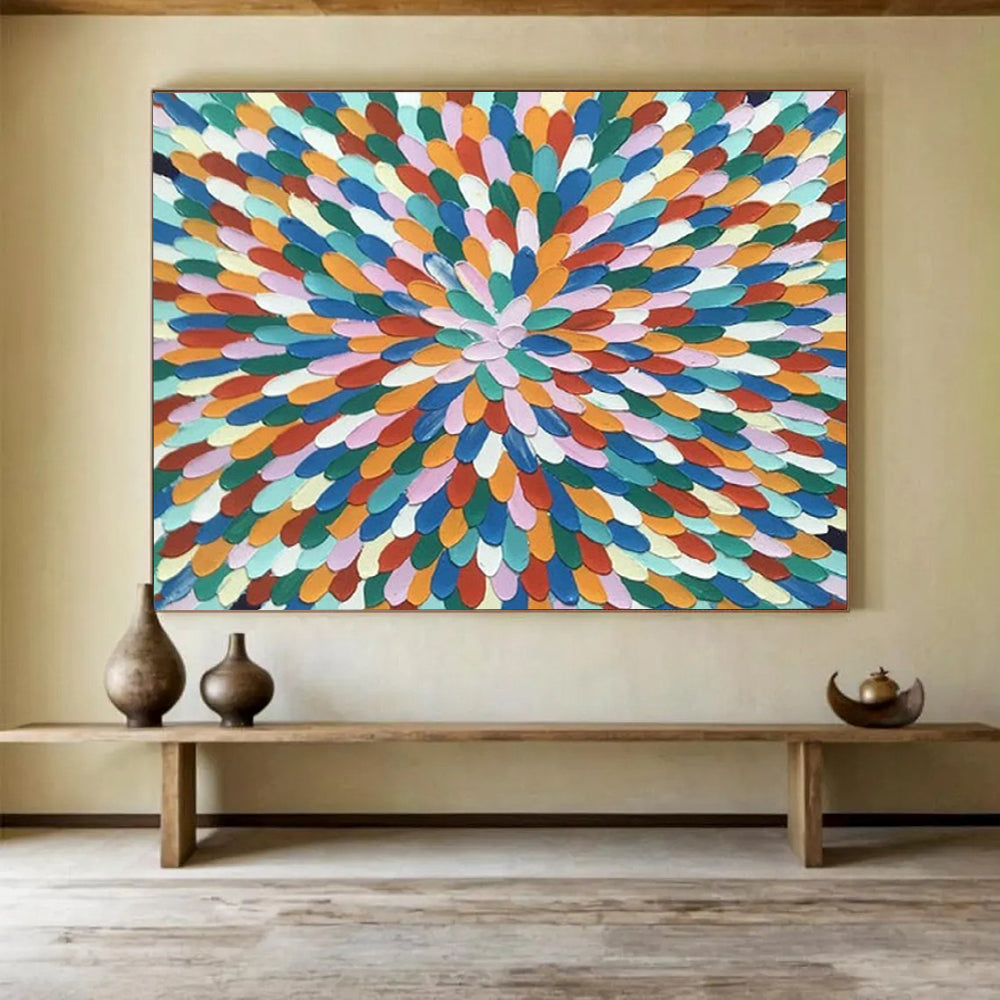 “Rainbow - Colored Mandala” - Abstract Geometric - Painting On Canvas PT1743