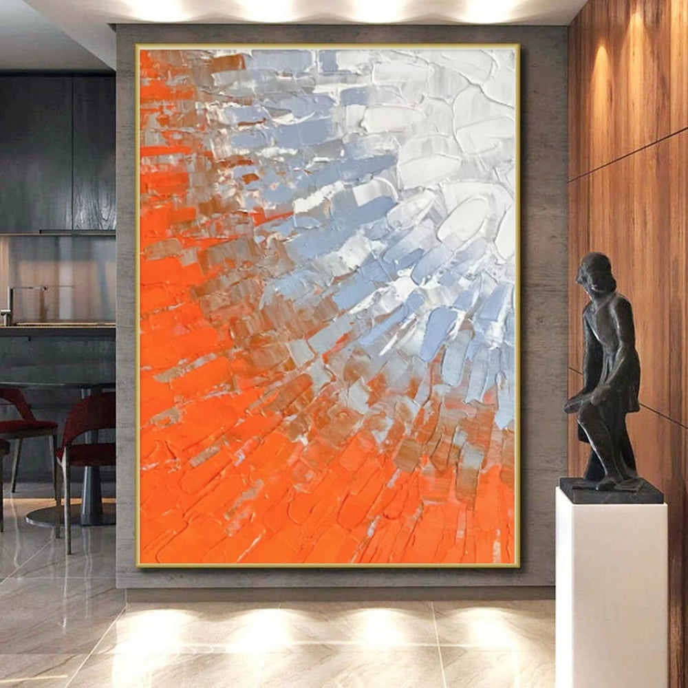 “Orange & Blue Textured Strokes” - Textured Abstract Painting On Canvas PS0405