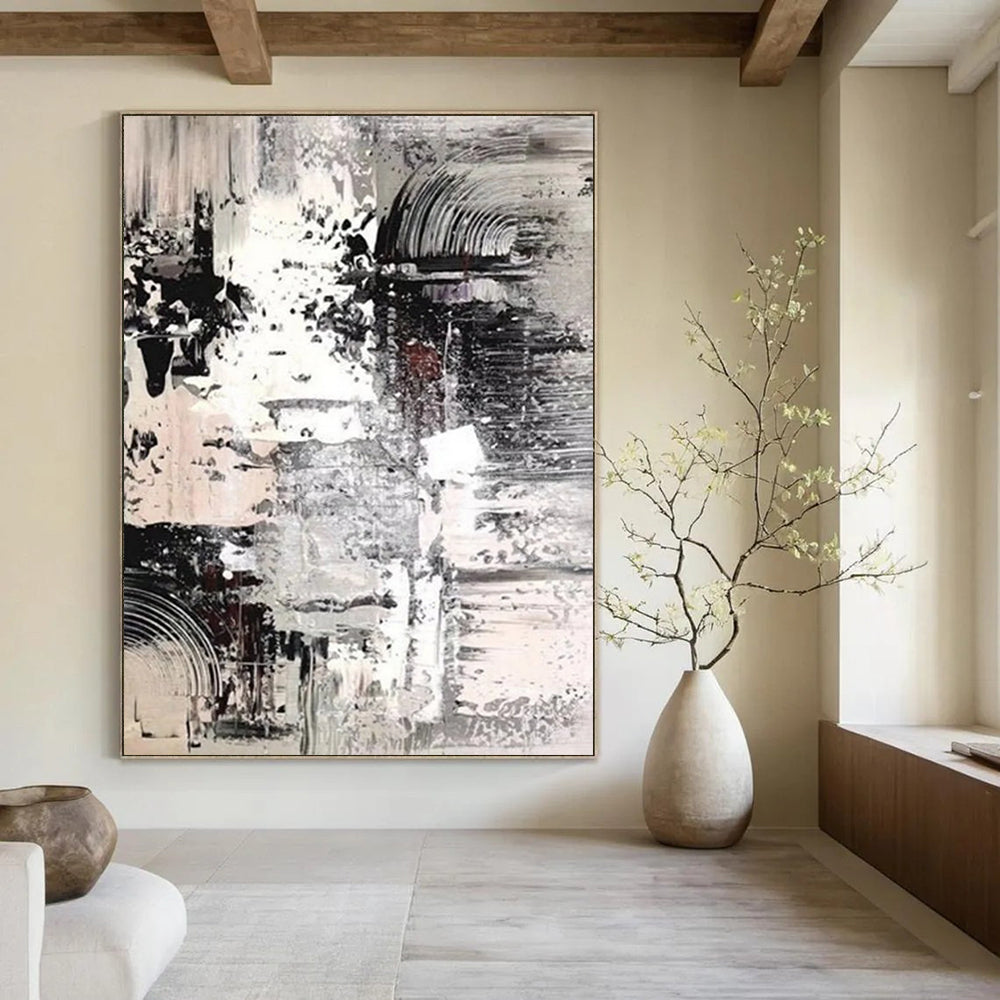 “Monochrome Meltdown: Black, White, Gray Abstract” - Dynamic Abstract Painting On Canvas DS392
