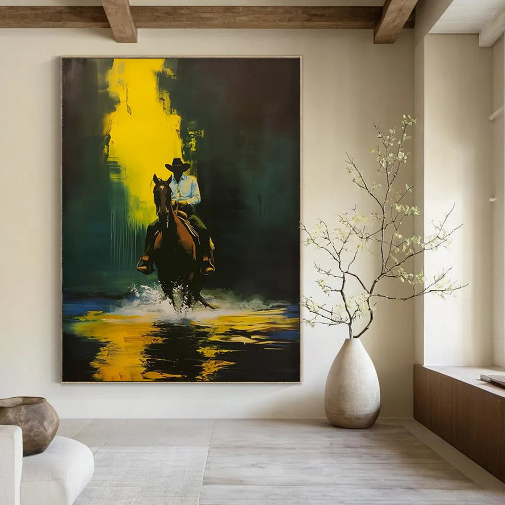 Cowboy on Horse: Water & Gold Painting On Canvas DS104