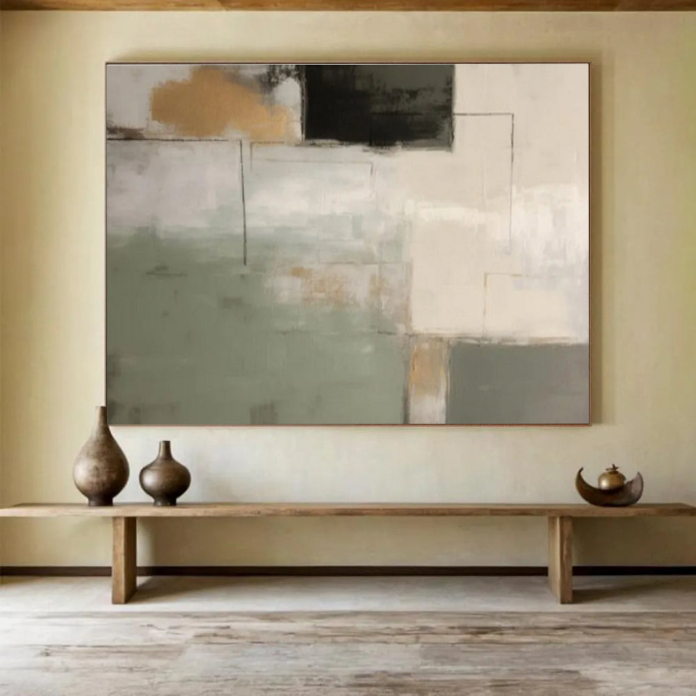 Soft Color Blocks with Black Accents - Modern Abstract Painting On Canvas DKS328