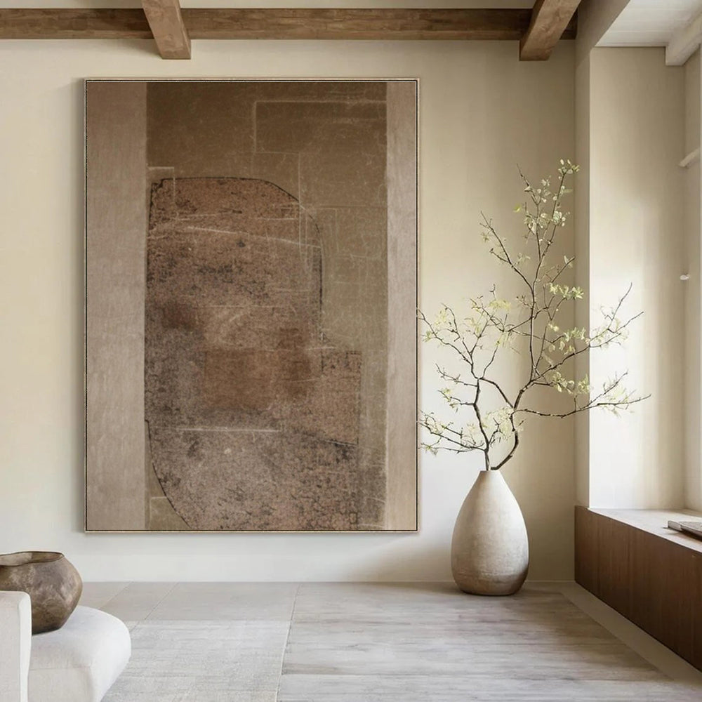 Brown, Beige with Textured Overlays "Textured History" Abstract Painting On Canvas PS1286