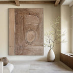 Brown with Subtle Carved Shape "Earthen Trace" Minimalist Sculptural Painting On Canvas PS1201