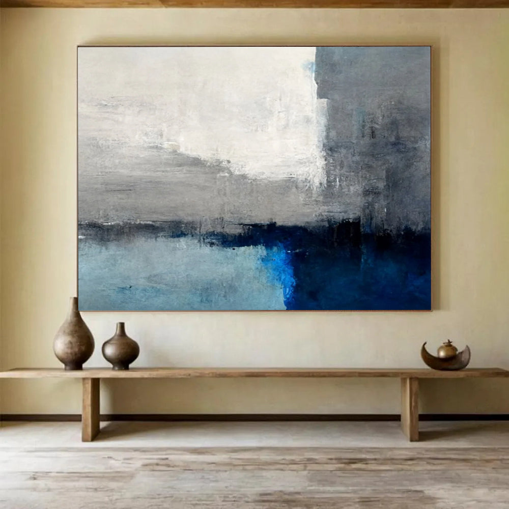 “Gray and Blue Horizon” - Minimalist Landscape Painting On Canvas PT074