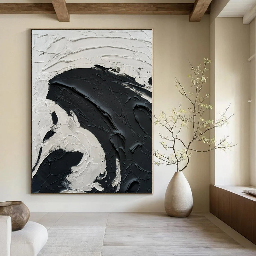 “Bold Black and White Textured Swirls” - Dynamic Abstract Painting On Canvas DS389