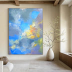 Blue, Gray, Yellow, Purple with Blended Textures "Skyward Whisper" Abstract Painting On Canvas PS1387