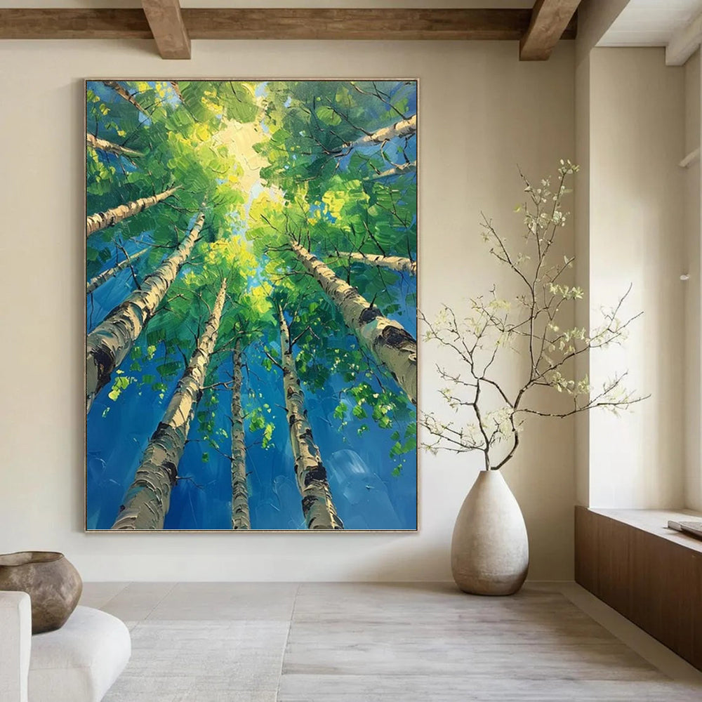 “Green and Blue Forest Canopy” - Landscape, Impressionistic Painting On Canvas PT1552