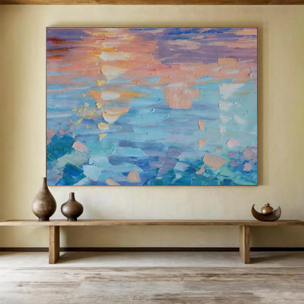 Sunset Reflections - Abstract Sunset & Sea Oil Painting, Great for Dining Room & Study DKS662