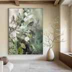 “Green - White Floral Blend” - Soft Floral Abstract Painting On Canvas PT1086
