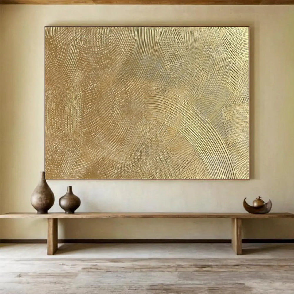 “Gold Textured Waves” - Opulent Patterns Painting On Canvas PT1523