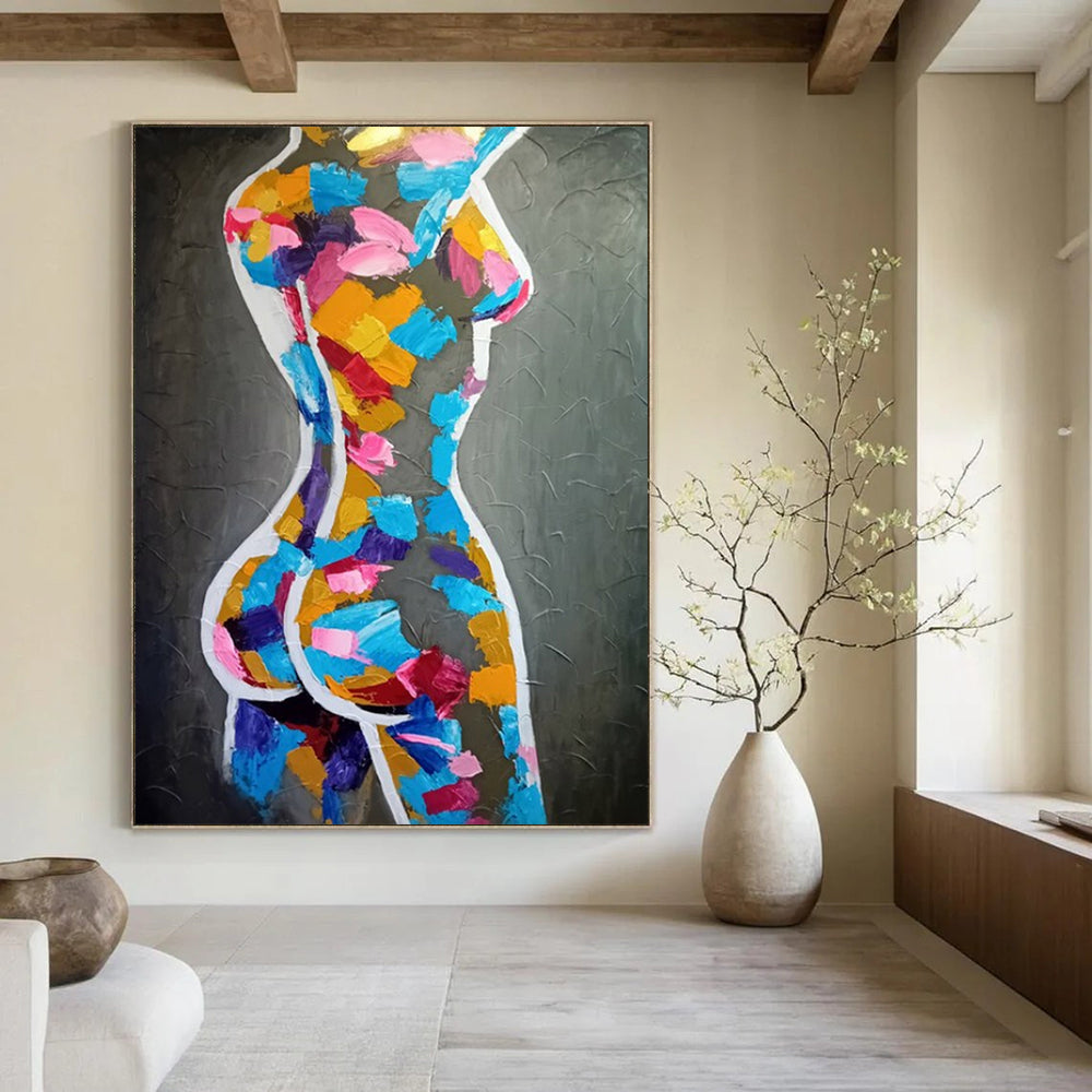 “Colorful Abstract Female Form” - Cubist - Inspired Acrylic Painting On Canvas PT2188