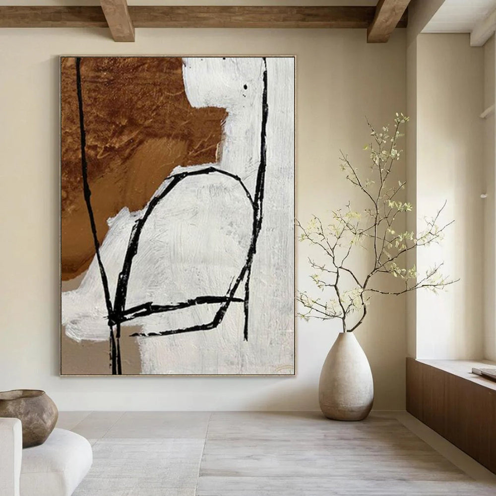 Brown, Black and White with Expressive Lines "Raw Emotion" Abstract Painting On Canvas PS1112