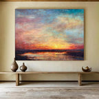 “Vibrant Sunset Reflection” - Blue, Pink & Orange Seascape, Expressive Oil Painting On Canvas DKS776