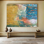 “Color Fusion Landscape” - Yellow, Blue & Green Abstract, Textured Oil Painting On Canvas DKS721