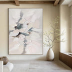 “White - Grey Abstract Blossoms” - Impasto Abstract Painting On Canvas PT1174