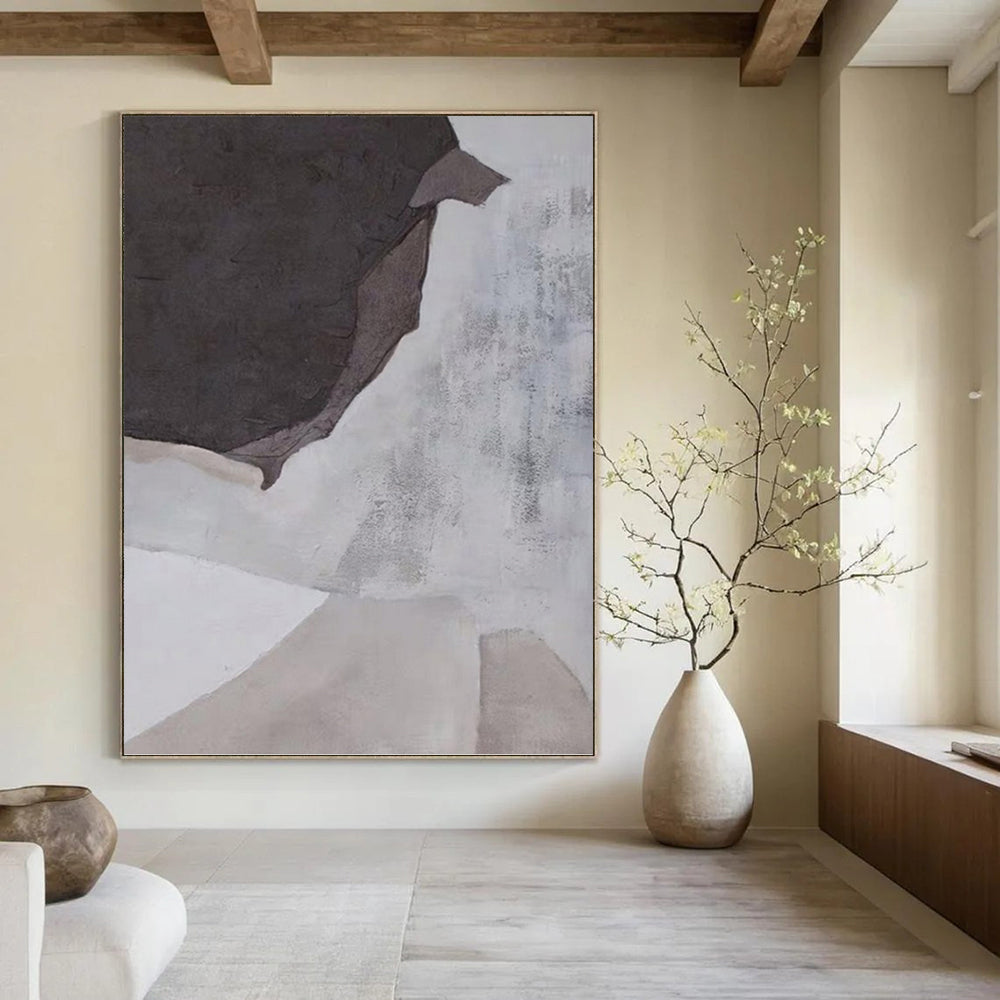 “Grey - Black Abstract Shapes” - Minimalist Abstract Painting On Canvas PT1182