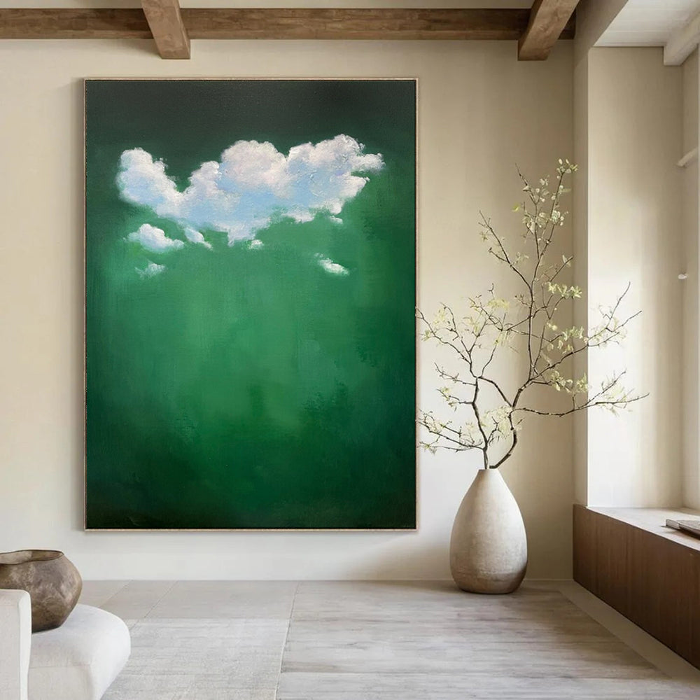 “White Clouds Over Green” - Surreal Cloud Painting On Canvas PT1990