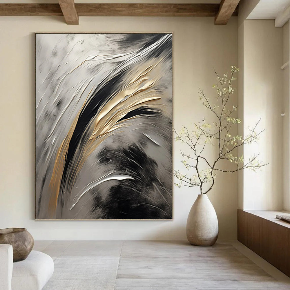 “Metallic Motion” - Textured Silver & Gold Swirls Painting On Canvas DS126