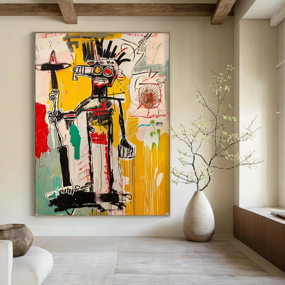 Urban Tribal Figure: Bold Lines & Colors Painting On Canvas DS103