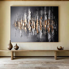 Black, Silver & Gold Textured Abstract Painting On Canvas DKS041