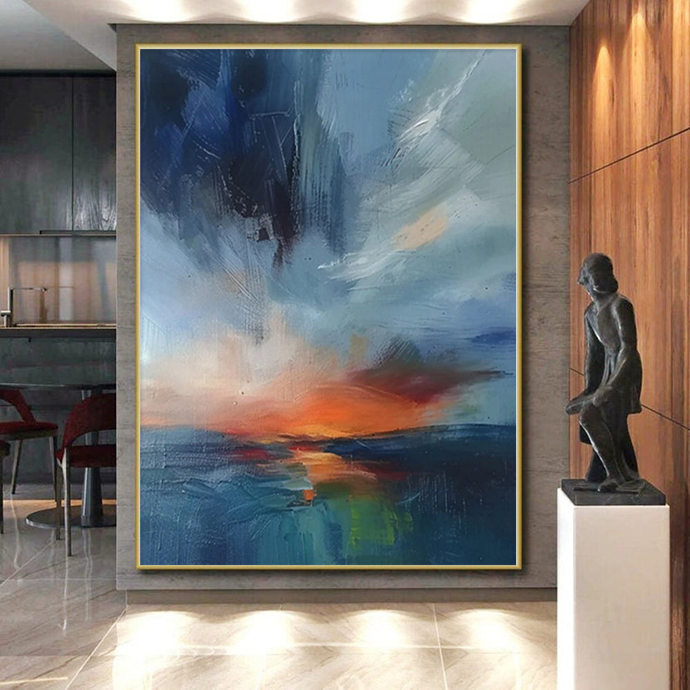 “Blue - Orange Abstract Sunset” - Landscape Abstract Painting On Canvas PS0087