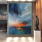 “Blue - Orange Abstract Sunset” - Landscape Abstract Painting On Canvas PS0087