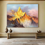 “Sunset - Glow Golden Mountain” - Impressionistic Landscape Painting On Canvas PT1557